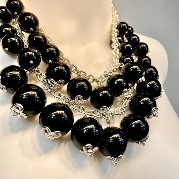 Talbots Black Large Beaded Chunky Statement Necklace - Picture 7 of 9